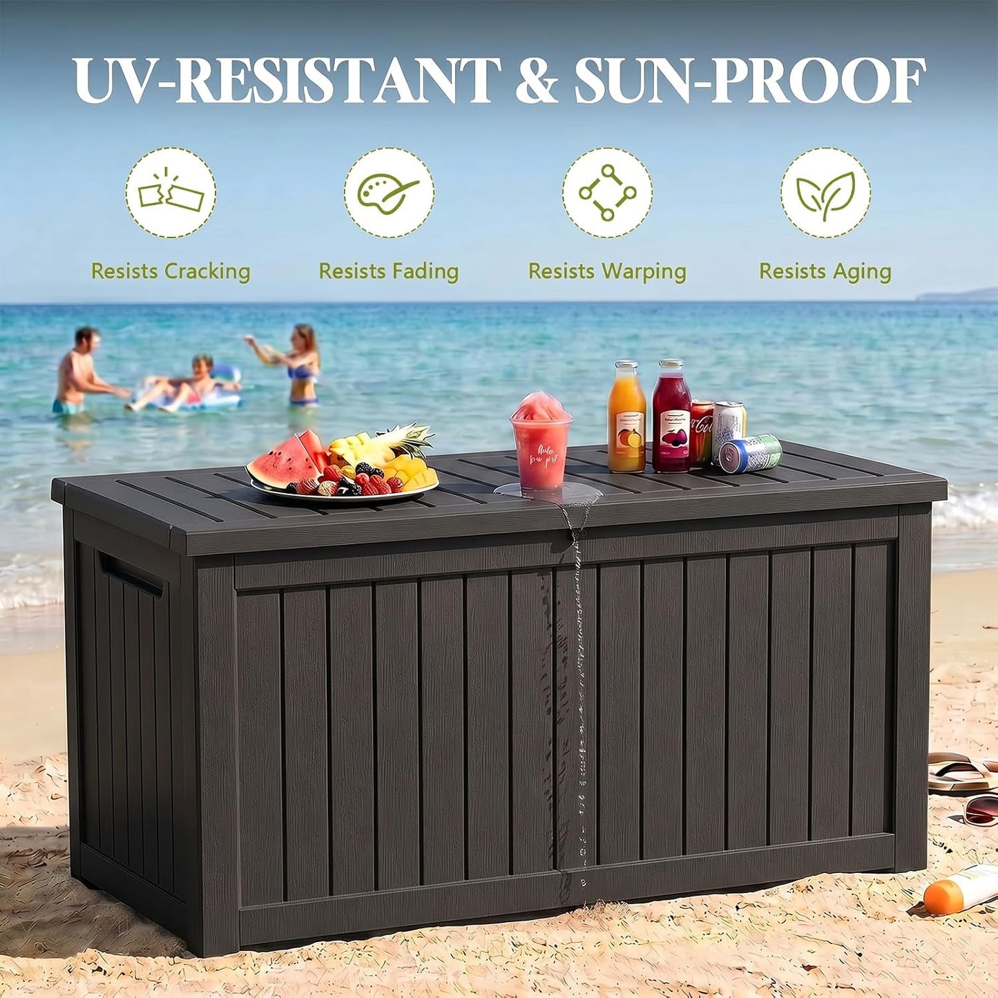 Waterproof Outdoor Storage Box Outside Deck Box Lockable Resin Bench UV Resistant Furniture Cushion Pool Tool Float Bin Patio Garden Porch (Black, 120 Gallon)