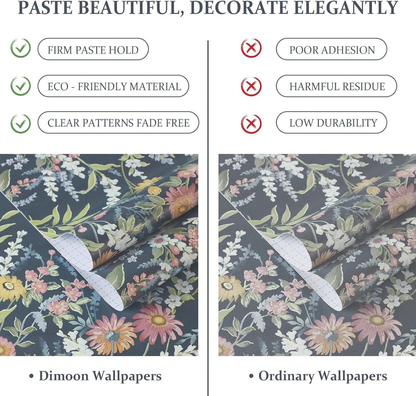 Dimoon 17.3" X 78.7" Peel and Stick Wallpaper Floral Contact Paper Boho Beige White Renter Friendly Natural Wall Paper Waterproof Removable Self Adhesive Wallpaper for Bedroom Livingroom Vinyl Roll