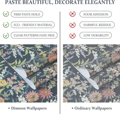 Dimoon 17.3" X 78.7" Peel and Stick Wallpaper Floral Contact Paper Boho Beige White Renter Friendly Natural Wall Paper Waterproof Removable Self Adhesive Wallpaper for Bedroom Livingroom Vinyl Roll