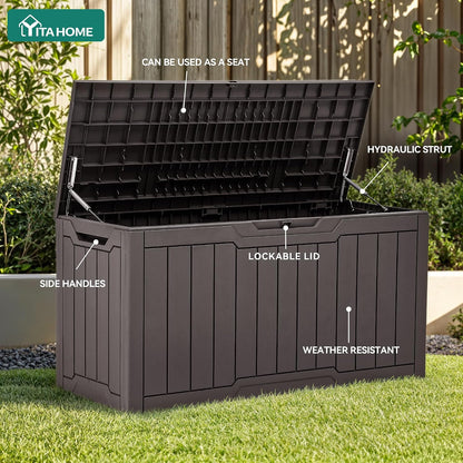 YITAHOME 31 Gallon Outdoor Storage Deck Box | Waterproof Resin Package Delivery and Storage Box with Lockable Lid for Patio Furniture Cushions, Pool Accessories, Garden