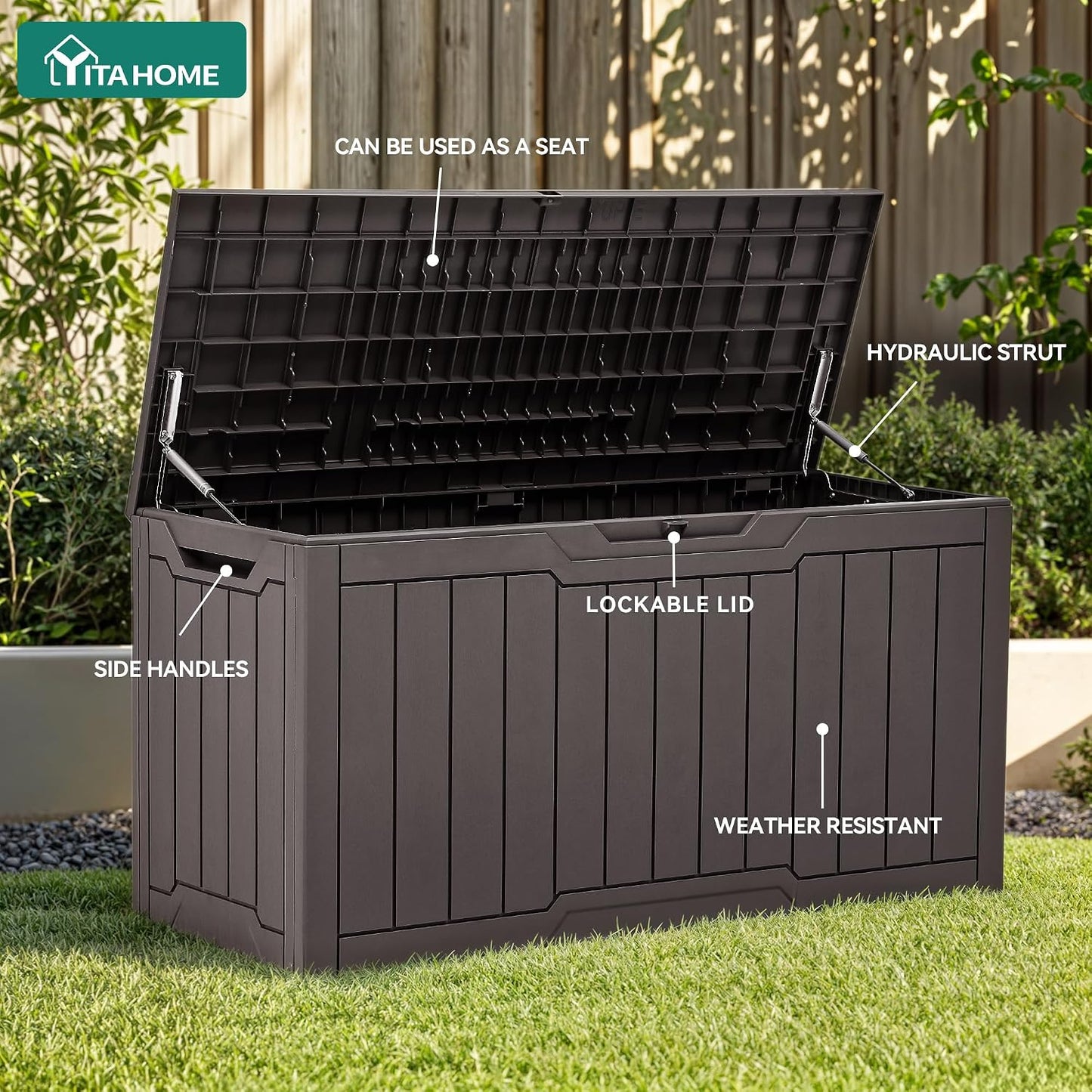 YITAHOME 31 Gallon Outdoor Storage Box | Resin Deck Box and Waterproof Package Delivery Box for Gardening Tools, Pool Supplies, Patio Furniture, Lockable, Taupe