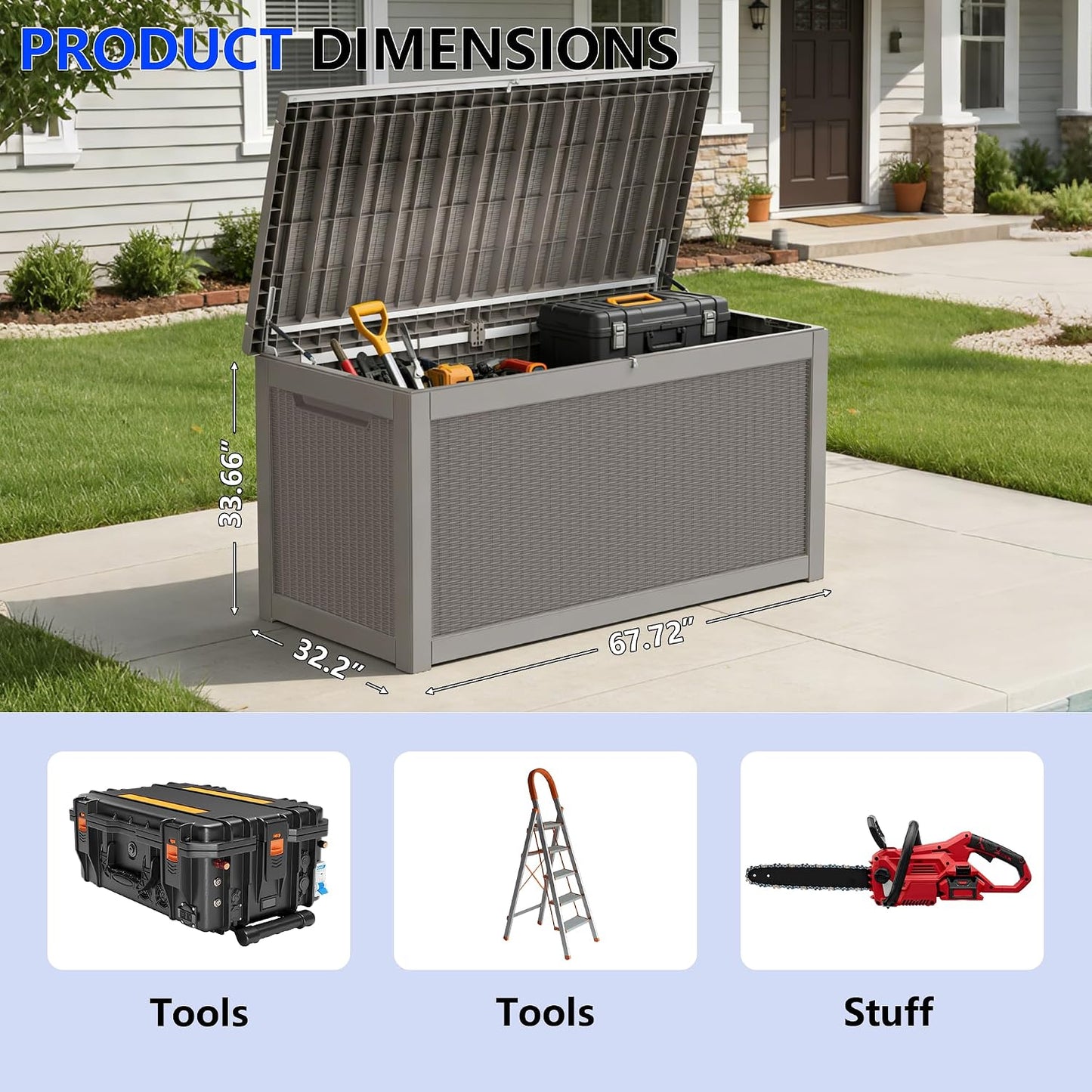 320 Gallon Outdoor Storage Box Resin Deck Box All Weather Waterproof Large Lockable Storage Container Deck Box for Patio Furniture, Garden Tools, Lockable, Black