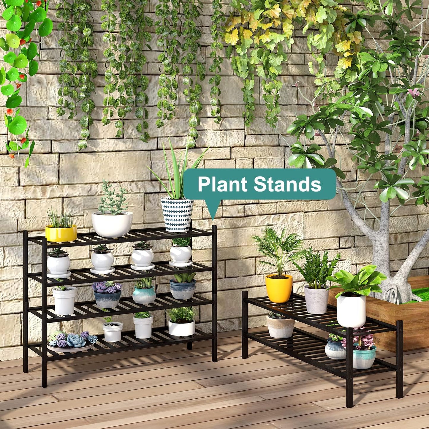 viewcare 3-Tier Black Bamboo Shoe Rack for Entryway, Stackable | Foldable | Natural, Shoe Shelf Storage Organizer for Hallway Closet, Free Standing Shoe Racks for Indoor Outdoor