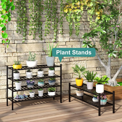 viewcare 3-Tier Black Bamboo Shoe Rack for Entryway, Stackable | Foldable | Natural, Shoe Shelf Storage Organizer for Hallway Closet, Free Standing Shoe Racks for Indoor Outdoor