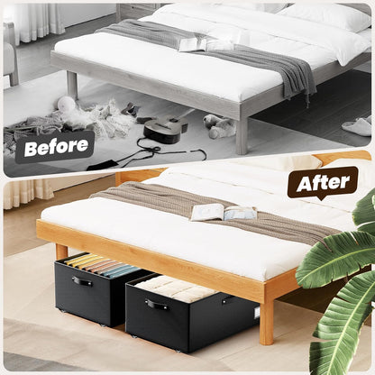 Dayacoco Under Bed Storage With Wheels,10in Underbed Storage Containers 65L | Large Capacity Underbed Storage, No Assembly Required Rolling Under Bed Storage for Clothes Blankets Shoes Beige