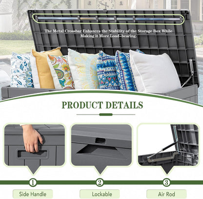 Greesum Outdoor Storage Box 31 Gallon Storage Box with Lid for Patio Furniture, Garden Tools, Pool Supplies, Waterproof and UV Resistant, Lockable, Dark Black