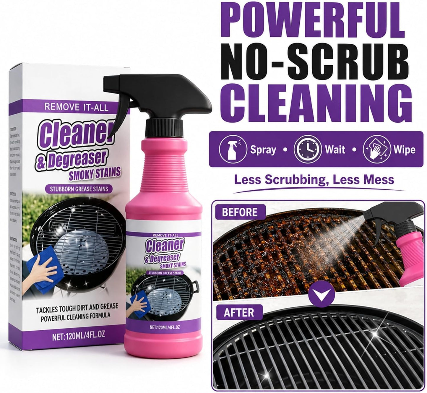 Fast-Acting Grill Cleaner Spray, Heavy Duty BBQ Degreaser for Burnt Food & Stubborn Grease, Powerful No-Scrub Oven & Kitchen Cleaner for Grills, Stovetops & Pans (1)