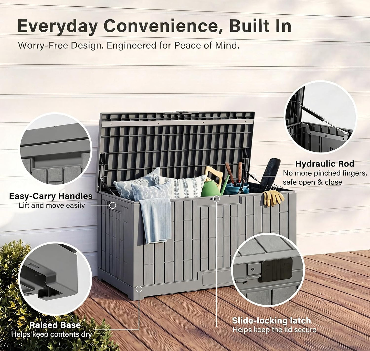 LAUSAINT HOME 320 Gallon Resin Deck Box, Package Delivery Box with Lockable Lid, Waterproof Outdoor Storage Box For Garden Tools, Patio Cushions(320 Gallon,Black)