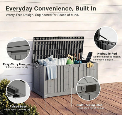 LAUSAINT HOME 320 Gallon Resin Deck Box, Package Delivery Box with Lockable Lid, Waterproof Outdoor Storage Box For Garden Tools, Patio Cushions(320 Gallon,Black)