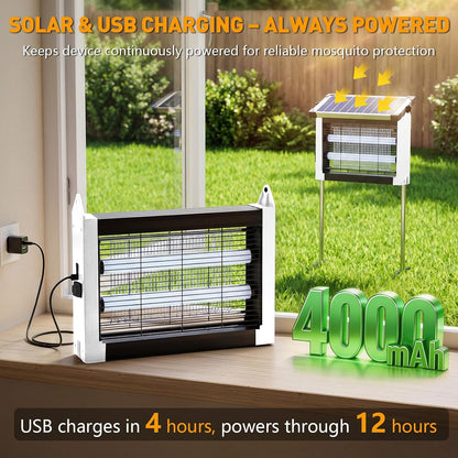 Solar Bug Zapper Outdoor, 4500V Solar Mosquito Zapper for Outdoor & Indoor, 1/2 Acre Coverage Cordless Rechargeable Electric Fly Zapper, IPX5 Waterproof Mosquito Traps for Backyard, Patio, Camping
