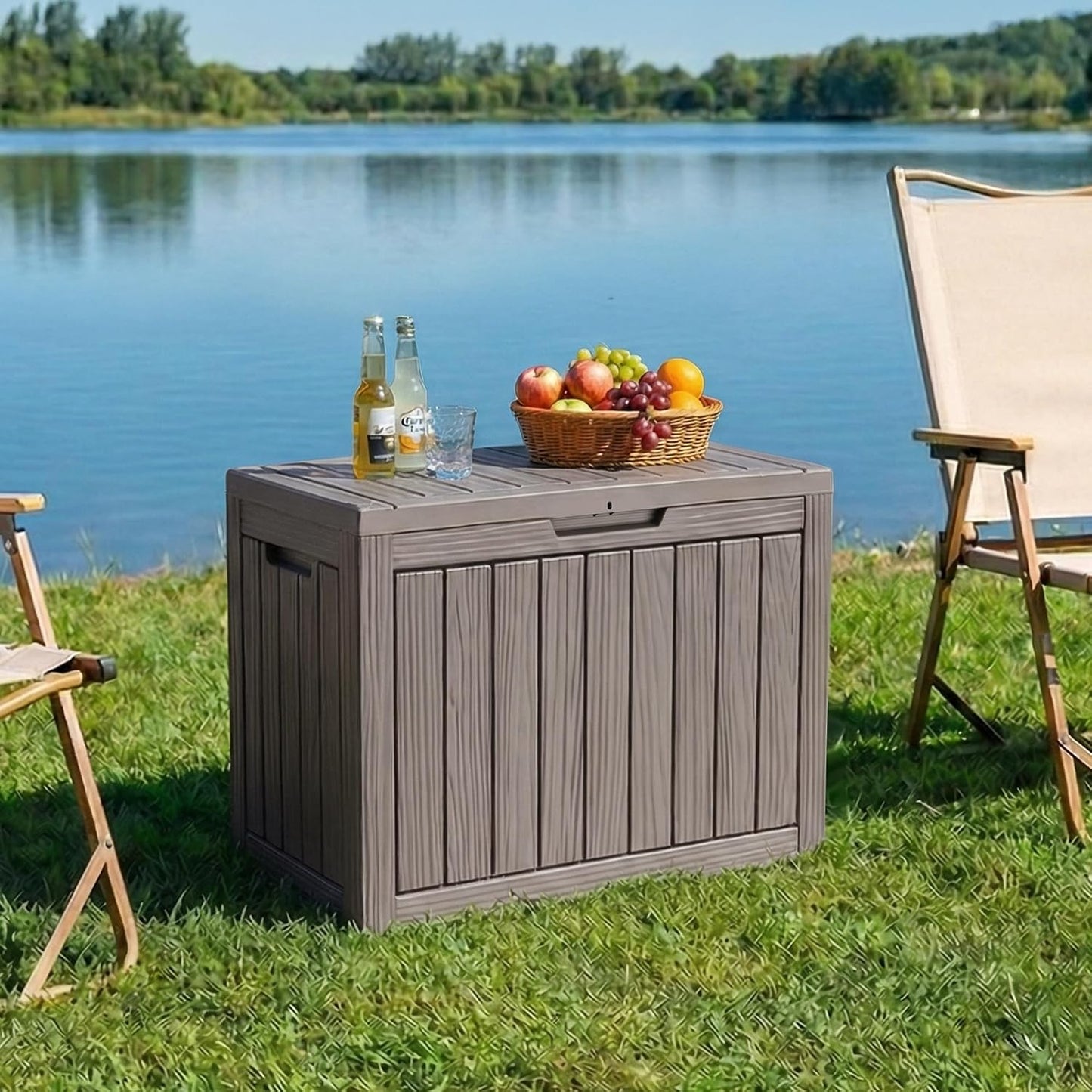 PatioZen 50 Gallon Deck Box Outdoor, Weatherproof Resin Patio Storage Box, Waterproof Outdoor Storage Boxes with Lid Lockable for Cushions, Garden Tools,Grey