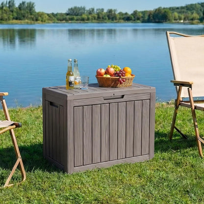 PatioZen 50 Gallon Deck Box Outdoor, Weatherproof Resin Patio Storage Box, Waterproof Outdoor Storage Boxes with Lid Lockable for Cushions, Garden Tools,Grey
