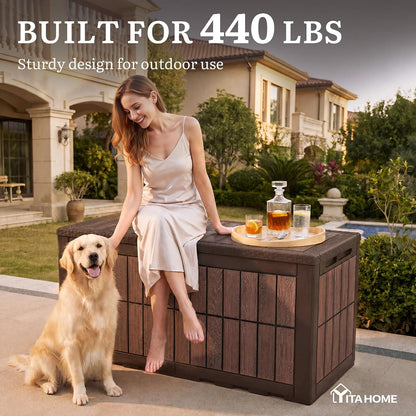 YITAHOME 134 Gallon Large Deck Box | Waterproof Resin Outdoor Storage Box with Lock, Doubles as 2-Person Bench Seating for Patio Furniture Cushions,Garden Tools &