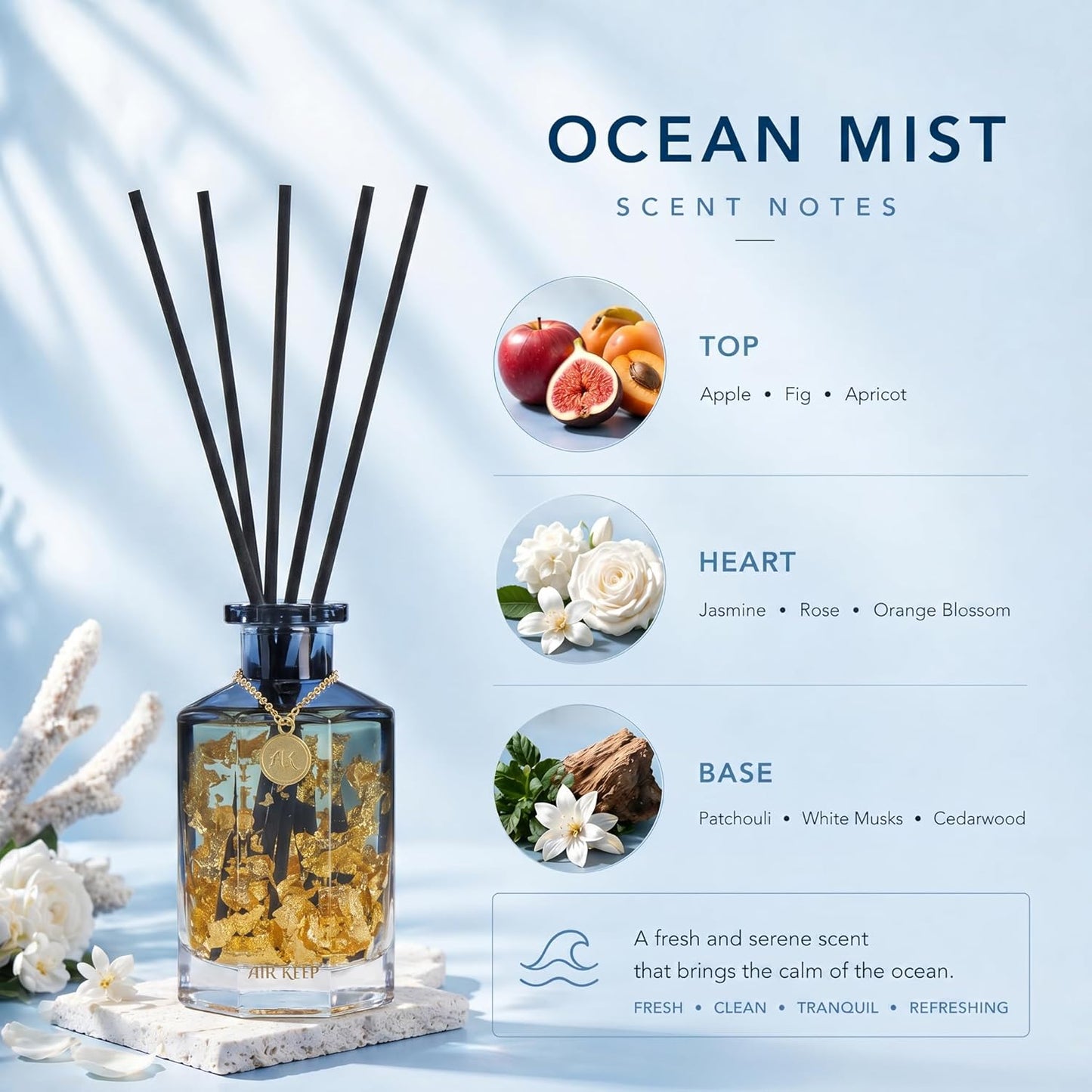 Airkeep Reed Diffuser Set,Black Forest Luxury Scented Diffuser with Sticks Long Lasting Home Fragrance for Bathroom Shelf Decor 6.09 fl oz (180ml)
