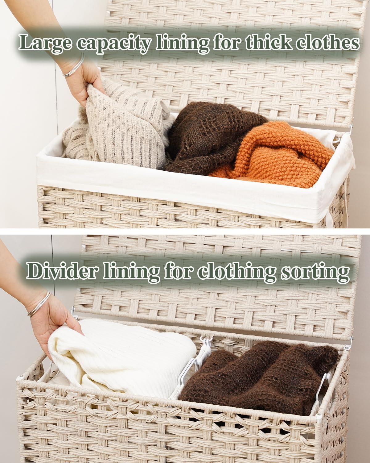 SETVSON Laundry Hamper with Lid Laundry Basket 132 L (35 Gal) Wicker Clothes Hamper, Handwoven Rattan Hamper with Handles and 4 Removable Liner Bags, 6 Mesh Bags for Laundry Bedroom Natural
