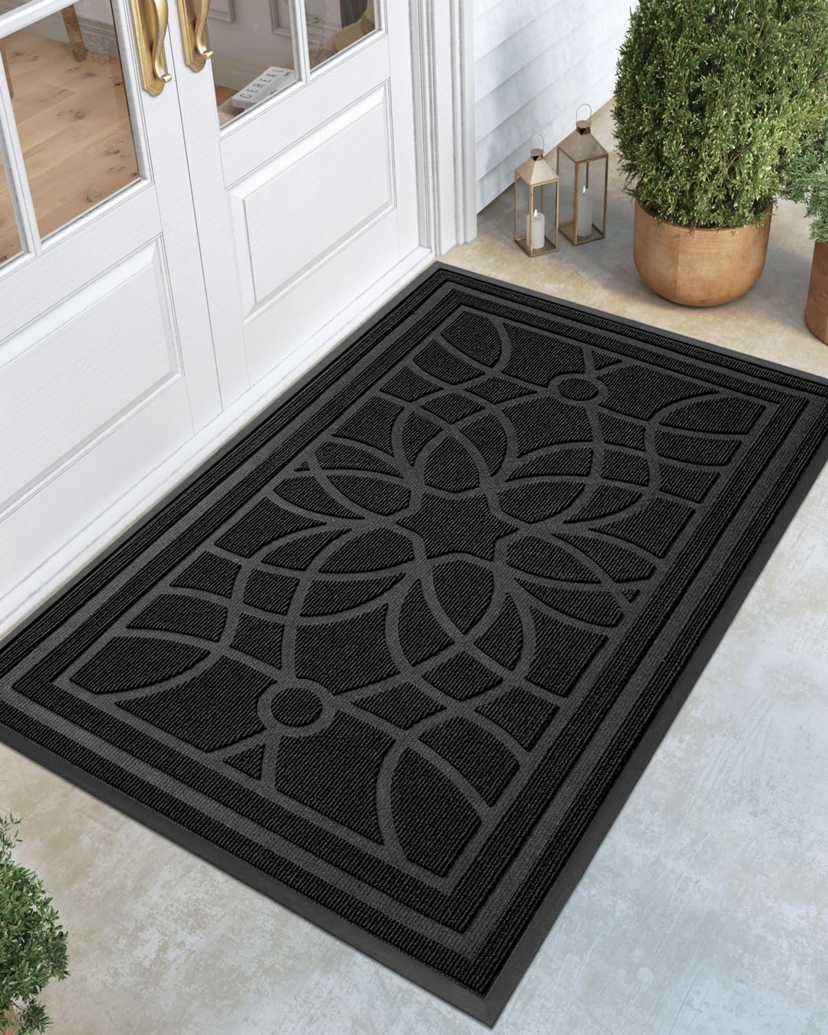 DEXI Front Door Mat Outside Entrance, Heavy Duty Non Slip Low Profile Doormat for Entryway, Trap Dirt and Moisture Welcome Mats, Easy Clean, Patio, Garage, 3x2, Blue