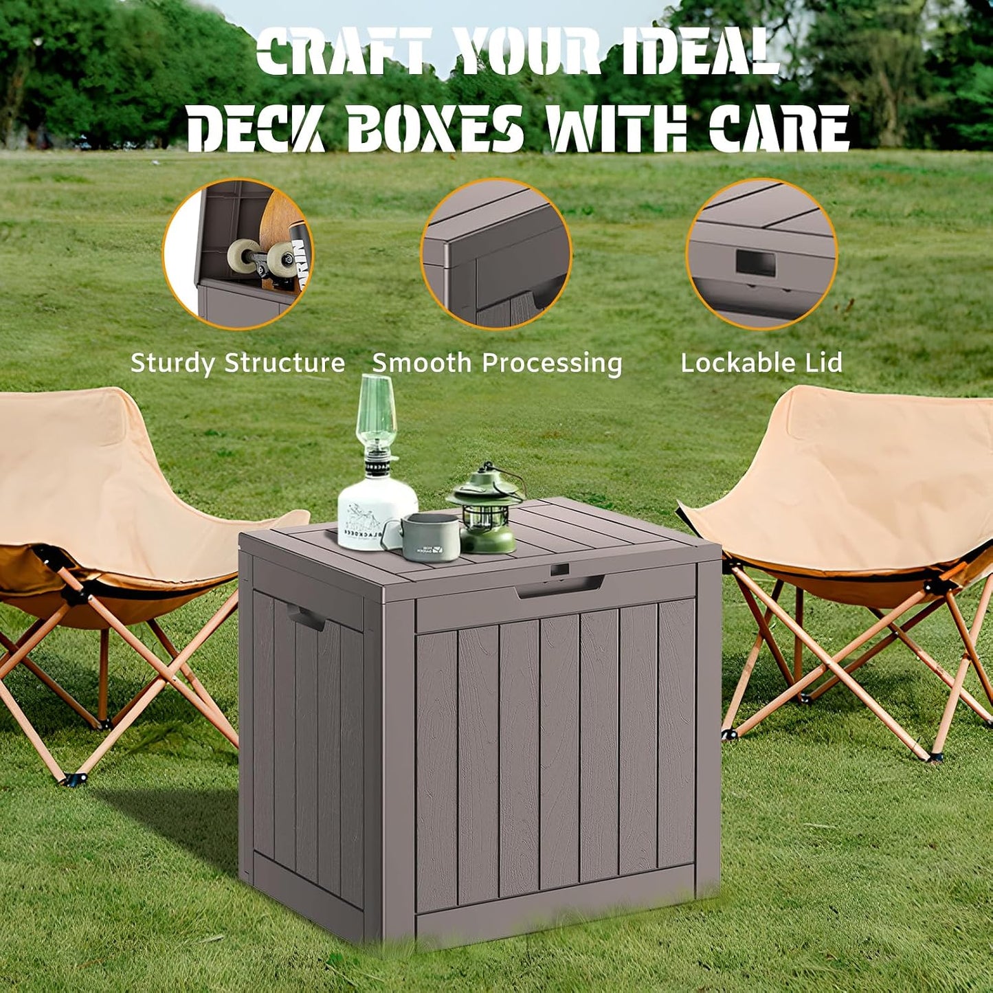 NUNU LAB Outdoor Storage Box, 45 Gallon Outside Deck Box Waterproof, Resin Outdoor Storage Cabinet With Lockable Lid, Backyard Storage Bench For Garden Tools, Patio Cushions, Pool Tools, Black
