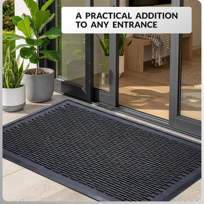 Heavy Duty Rubber Scraper Door Mat – Commercial Grade Indoor Outdoor Entry Mat, Non-Slip Low Profile Dirt Trapping Floor Mat for Front Door, Office, Garage & Store Entrance, Black (3' x 5')