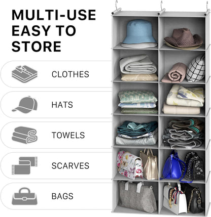 Simple Houseware 6 Shelf Double-Wide Hanging Closet Organizer, 12 Large Shelves Total, Gray