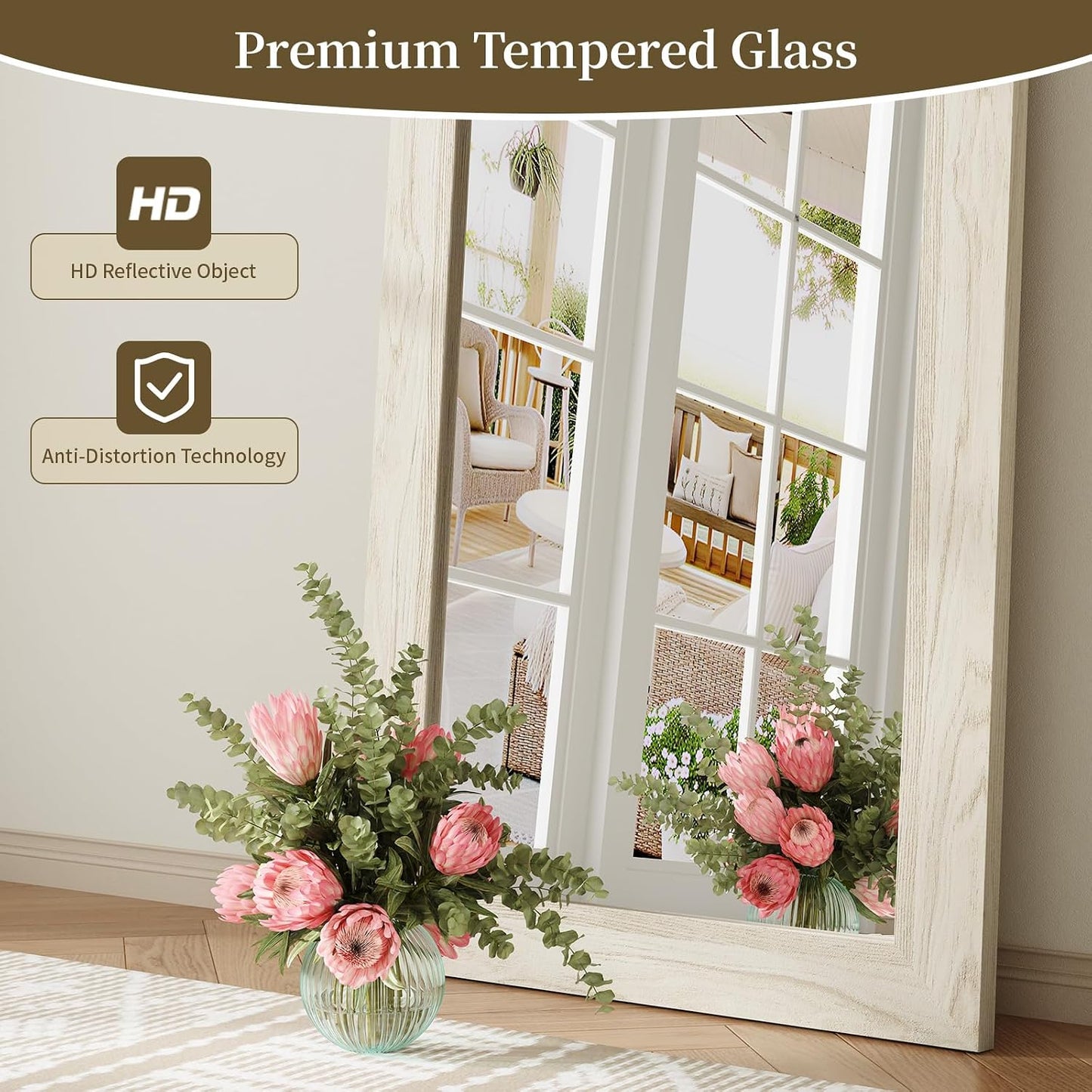 Syndra Modern Full Length Mirror Wood Frame, 65x24'' Large Floor Mirror with HD Tempered Glass & Wall Mount, Rectangular Standing Mirror for Bedroom, Living Room, Entryway, Farmhouse(Grey White Oak)