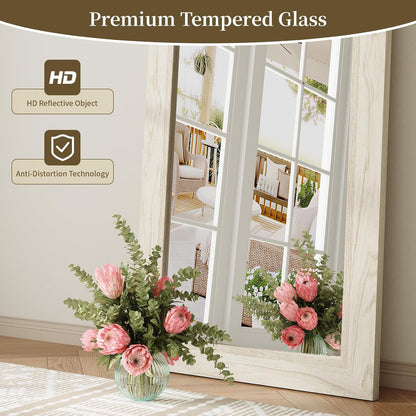 Syndra Modern Full Length Mirror Wood Frame, 65x24'' Large Floor Mirror with HD Tempered Glass & Wall Mount, Rectangular Standing Mirror for Bedroom, Living Room, Entryway, Farmhouse(Grey White Oak)