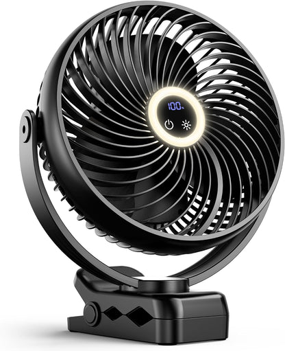 xasla 10000mAh Portable Clip on Fan, 8 inch Rechargeable Battery Operated, 24 Hours Work Time, Quiet USB 4 Speeds Personal, Ideal for Outdoor Camping Golf Cart Home Office Black