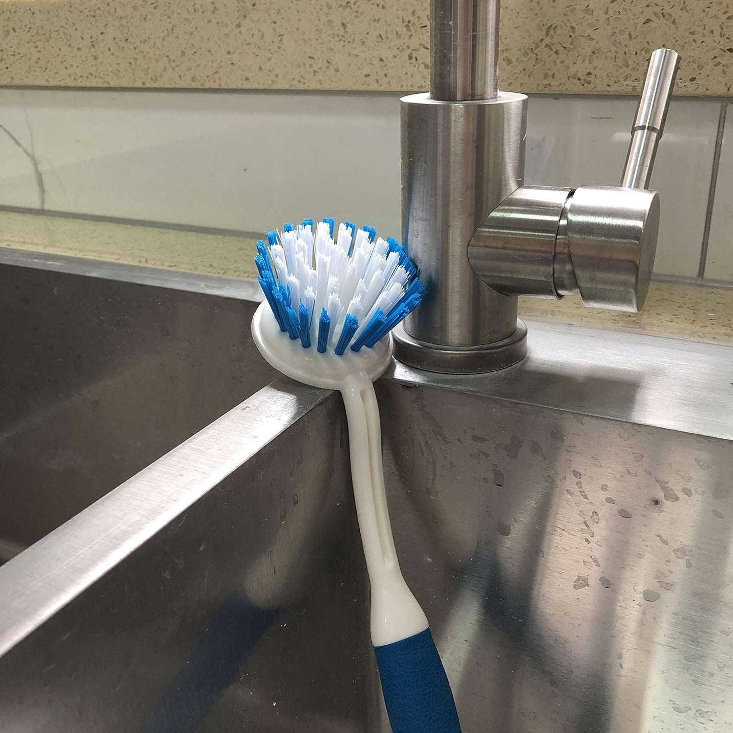 2-Pack Kitchen Round Scrub Brush for Cleaning Dishes Pots Pan Sink and Bathroom with Comfortable Long Handle
