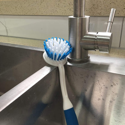 2-Pack Kitchen Round Scrub Brush for Cleaning Dishes Pots Pan Sink and Bathroom with Comfortable Long Handle