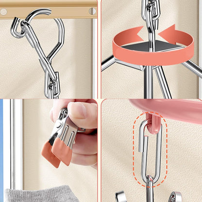 Drying Rack for Sock, Stainless Steel Sock Drying Rack with 24 Clips, Swivel Hook Windproof Hanger for Sock, Bras, Towel, Underwear, Laundry, Hat, Scarf, Pants, Gloves(Pink)