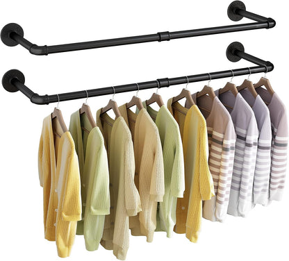 Wall Mounted Clothes Rack 38.4in, Industrial Pipe Wall Mount Clothing Rack, Heavy Duty Iron Garment Racks, Space Saver Multi-purpose Hanging Rod for Laundry Room, Closet Storage, 1 Pack