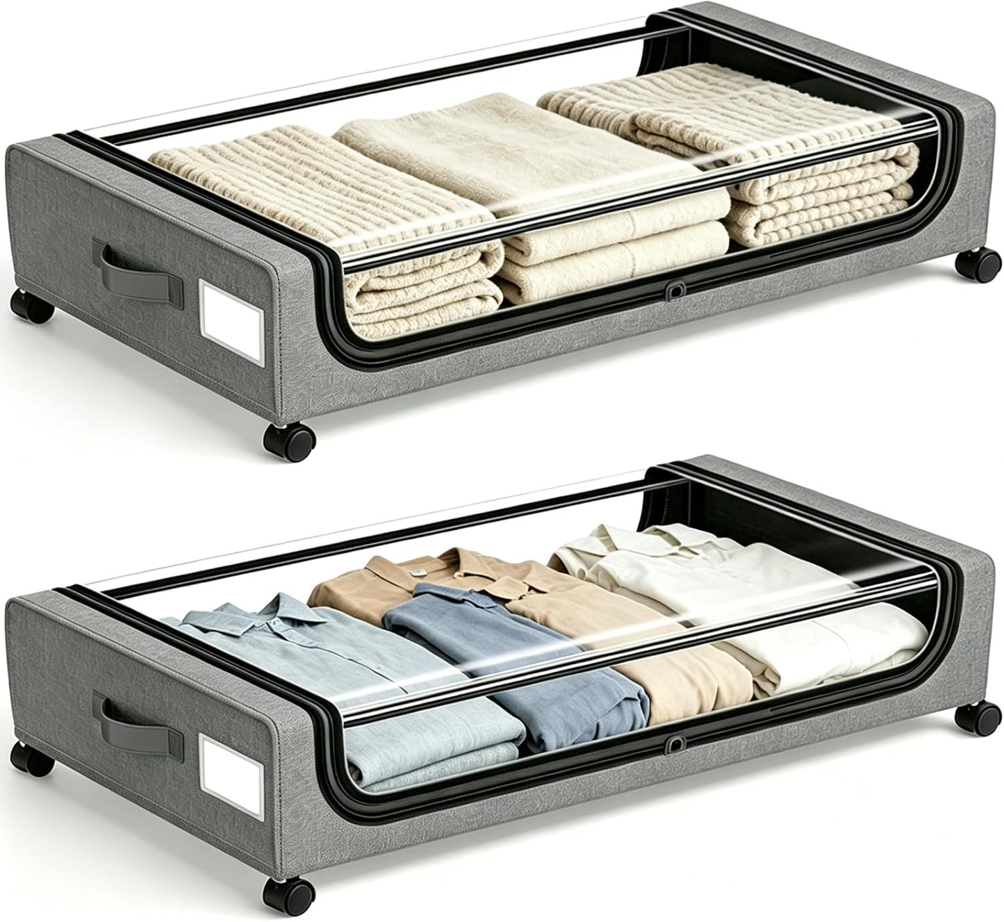 Under Bed Storage with Wheels, 2 Pack Under Bed Storage Containers, 10.6 inches Tall Underbed storage bins on Wheels, Rolling Under the Bed Metal Drawers for Clothes, Blankets, Shoes (XXXL, 90L)