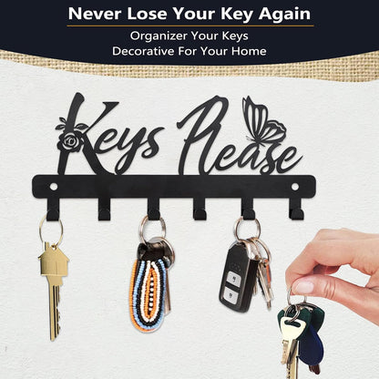 Deveosa Key Hooks Holder for Wall Decorative - Small Black Entryway Welcome Home Sign Key Hanging Hangers Wall Mounted Racks