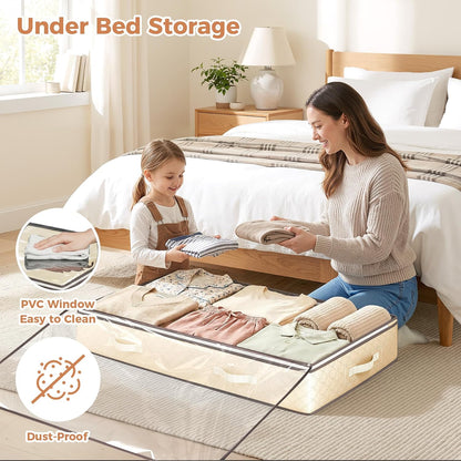 Budding Joy 90L Under Bed Storage Containers, 4 Pack Closet Organizers Grey | Foldable underbed storage bins for linen sheets, blanket, clothing, comforter, sweaters, pillows, wrapping paper