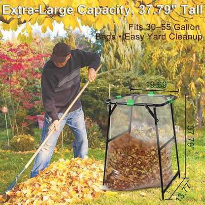 Foldable Trash Bag Holder Stand,Outdoor Leaf Bag Holder Fits 30-55 Gallon Gabage Bags,Portable Yard Waste Bag Holder for Lawn Cleanup,Paties,Gardening,Camping