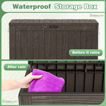 Greesum Outdoor Storage Box 31 Gallon Storage Box with Lid for Patio Furniture, Garden Tools, Pool Supplies, Waterproof and UV Resistant, Lockable, Dark Black