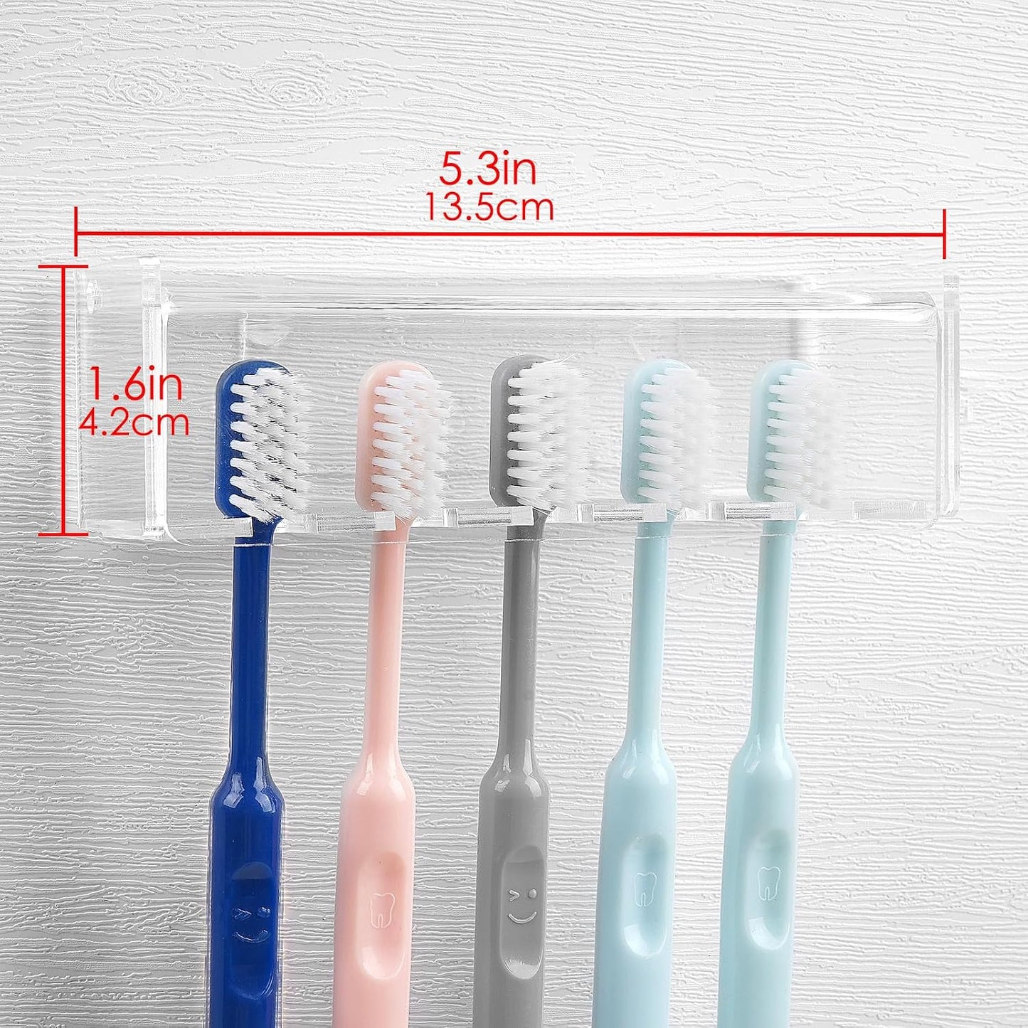 5 Slots Wall Mount Toothbrush Holder with Cover, Self Adhesive Toothbrush Storage Organizer for Shower, Toothbrush Hanger with Automatic Toothpaste Squeezer Dispenser