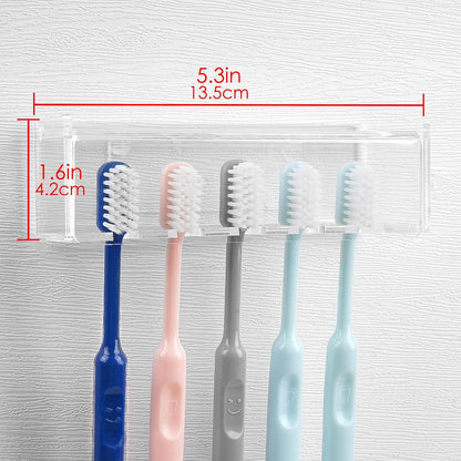 5 Slots Wall Mount Toothbrush Holder with Cover, Self Adhesive Toothbrush Storage Organizer for Shower, Toothbrush Hanger with Automatic Toothpaste Squeezer Dispenser