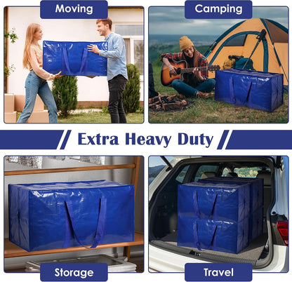 6 Pack Moving Bags Heavy Duty 210GSM with Full-Open Side Zipper, 93L 220lbs Waterproof Foldable Storage Totes for College Dorm Move-In, Moving Boxes Alternative & Home Organization, Blue