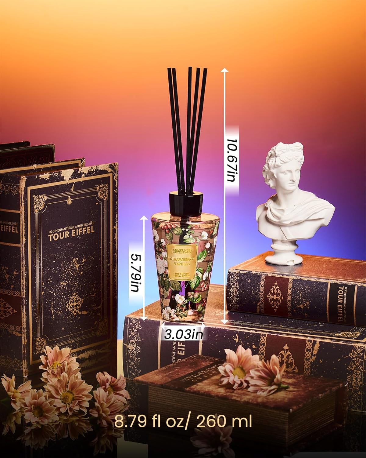 M&SENSE Reed Diffuser Set, Jasmine Sandalwood Scented 6.3 fl oz Natural Essential Oil Diffusers with Sticks, Non-Toxic Organic Air Freshener, Long-Lasting Fragrance Oils for Home Bathroom Living Room