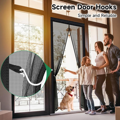 HOFUDON Upgraded Magnetic Screen Door Mesh, Full Strip Magnets, Heavy Duty Fiberglass Mesh, Door Screen Magnetic Closure for Single Door Size 32 x 80 Inch, Screen Door Size 35 x 82 Inch Black