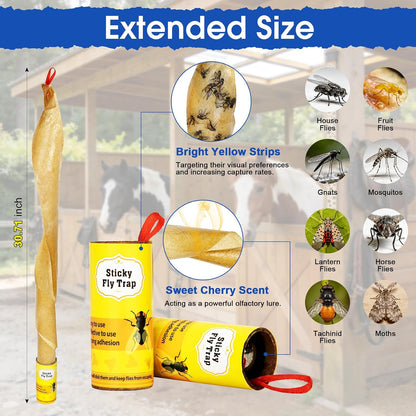 40 Pack Fly Strips Sticky Hanging Fly Trap Indoor Outdoor with Pins | Fly Paper Tape Fruit Fly Gnat Fungus Bug Catcher for Winged Insect & Mosquito for Orchard Farm Home Kitchen