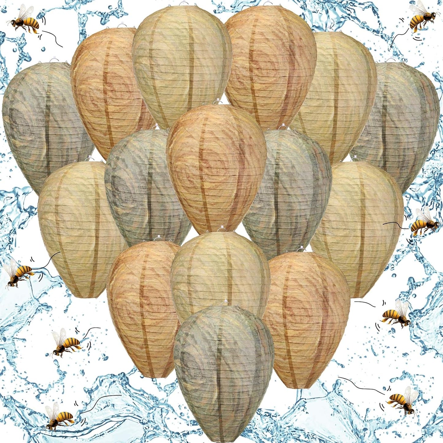 Qualirey 12 Pcs Paper Wasp Nest Hanging Decoy for Tree, Front Back Porch, Back Deck, Outdoor Home Garden, Fake Hornet Nest Waterproof Wasp Trays Repellent