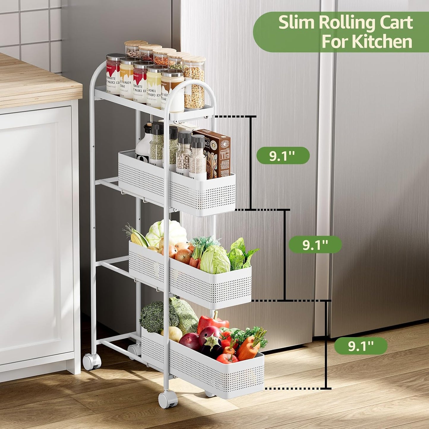 KINGRACK Slim Storage Cart with Drawer, 5-Tier Rolling Utility Cart on Wheels, Narrow Metal Cart for Space Save, Easy Assembly for Kitchen Cart, Craft Cart, Laundry, Bathroom, Nursery Organizer