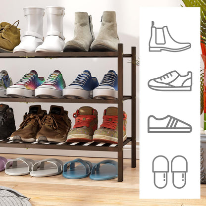 viewcare 3-Tier Black Bamboo Shoe Rack for Entryway, Stackable | Foldable | Natural, Shoe Shelf Storage Organizer for Hallway Closet, Free Standing Shoe Racks for Indoor Outdoor