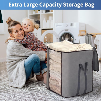 Fixwal Extra Large Blanket Storage Bags 120L Comforter Storage Bags with Reinforced Handles Breathable Clothes Storage Containers for King Comforter Bedding Pillow Sheet Grey