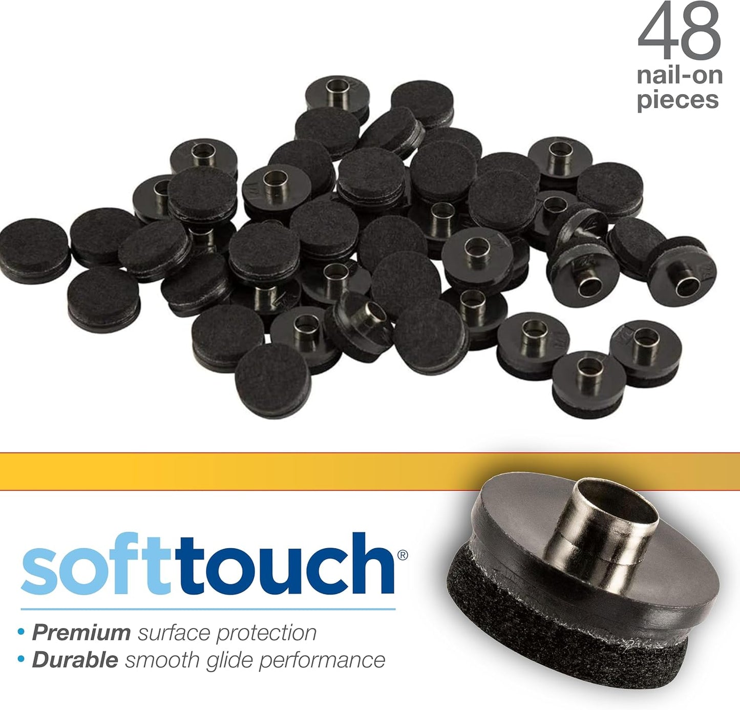 softtouch 7/8" Round Nail On Heavy Duty Felt Furniture Pads for Wood Furniture, Protect Hard Floor Surfaces from Scratches, Brown (8 Pack)