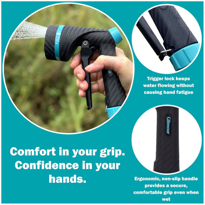 Gilmour Heavy Duty Garden Hose Nozzle, Swivel Connect, 5 Spray Patterns, Ergonomic Grip, Flow Control, Trigger Lock, Thumb Control
