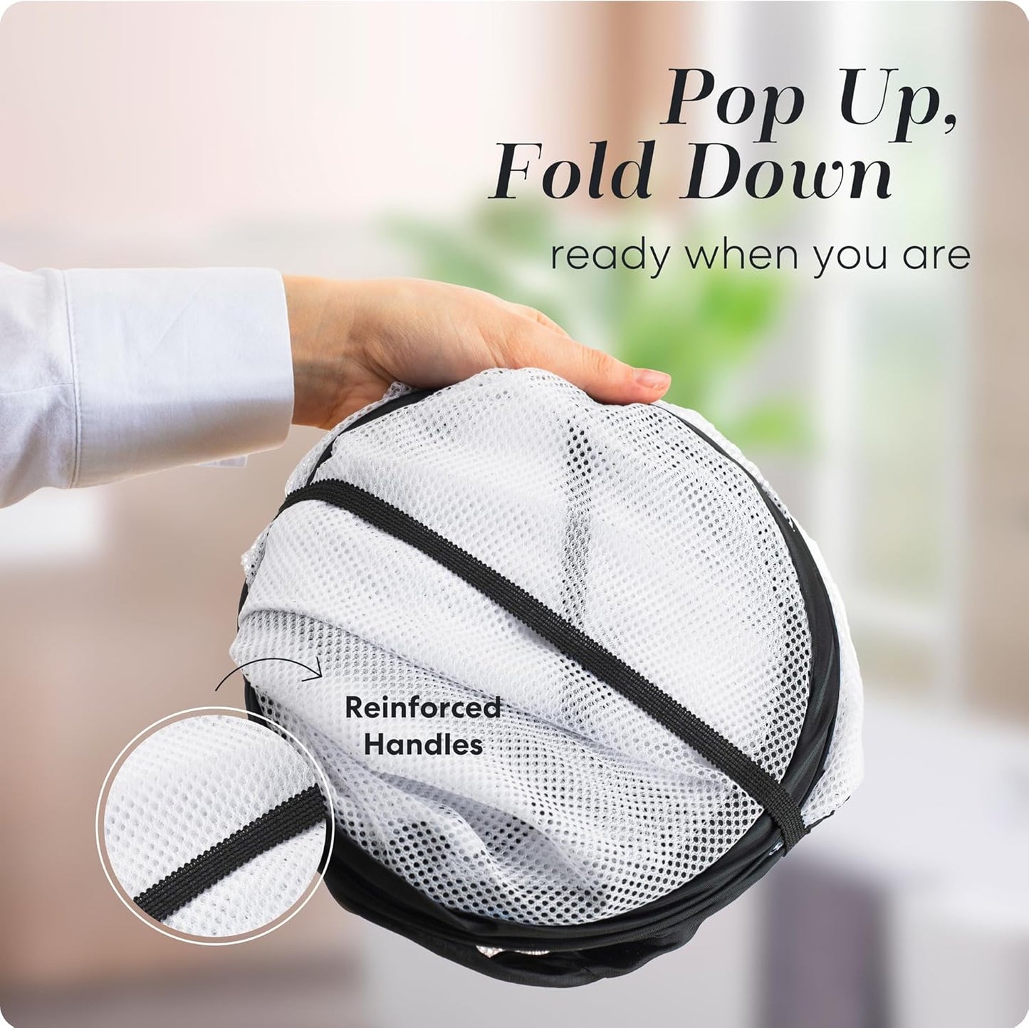 Handy Laundry Collapsible Laundry Basket, 3-Compartment Mesh Laundry Sorter, Foldable Pop Up Hamper with Handles, Space-Saving Durable Organizer for Dorm, Bedroom, Travel, White