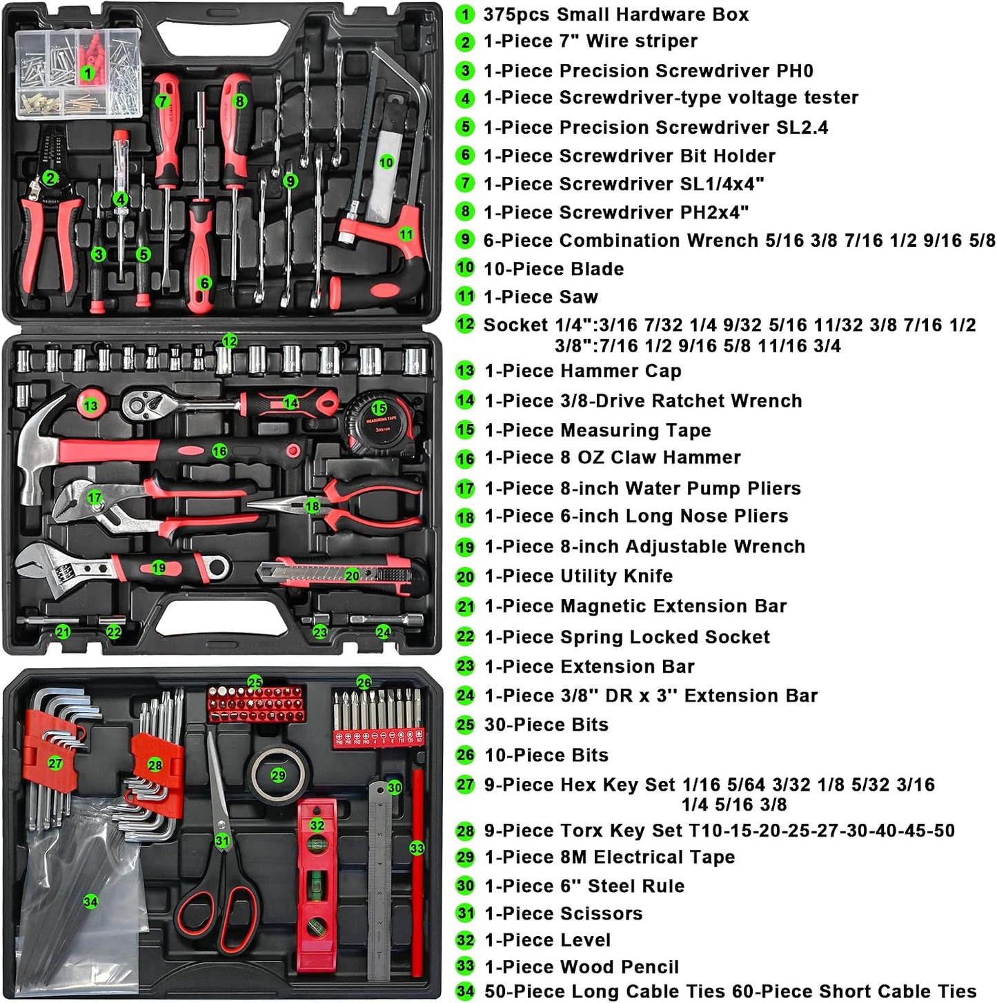 578 Pcs Hand Tool Set for Home Repair, Tool Kit & Tool box Storage Case with Drawer,Household Tool Kit, Auto Tool Set,Perfect for Homeowner & Renters,DIYers & Maintenance Workers