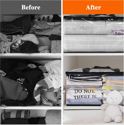 Vieshful 3 Pack Clear Clothes Storage Bag, 40L Plastic Blanket Storage Bag with Zipper, Foldable Closet Organizer, Moving bags for Comforter, Blanket, Bedding, Duvet, Toys